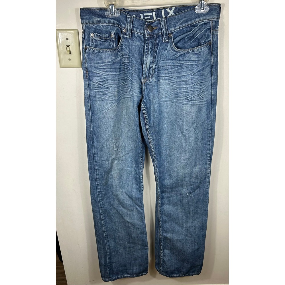 Helix Relaxed Bootcut Jeans Mens 30x32 Blue Medium Wash Denim Whiskered Cotton